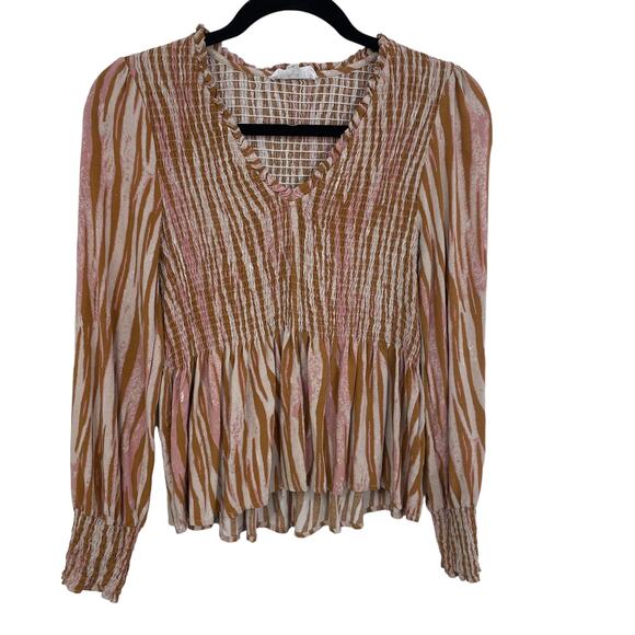 THML Long Sleeve V Neck Ruched Blouse Small - Picture 1 of 5